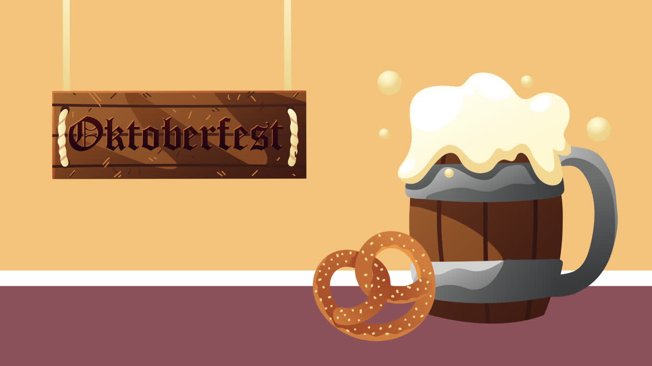 oktoberfest celebration lettering with beer and pretzel