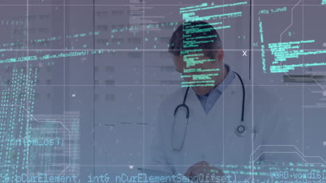 animación del procesamiento de datos sobre el médico masculino caucásico