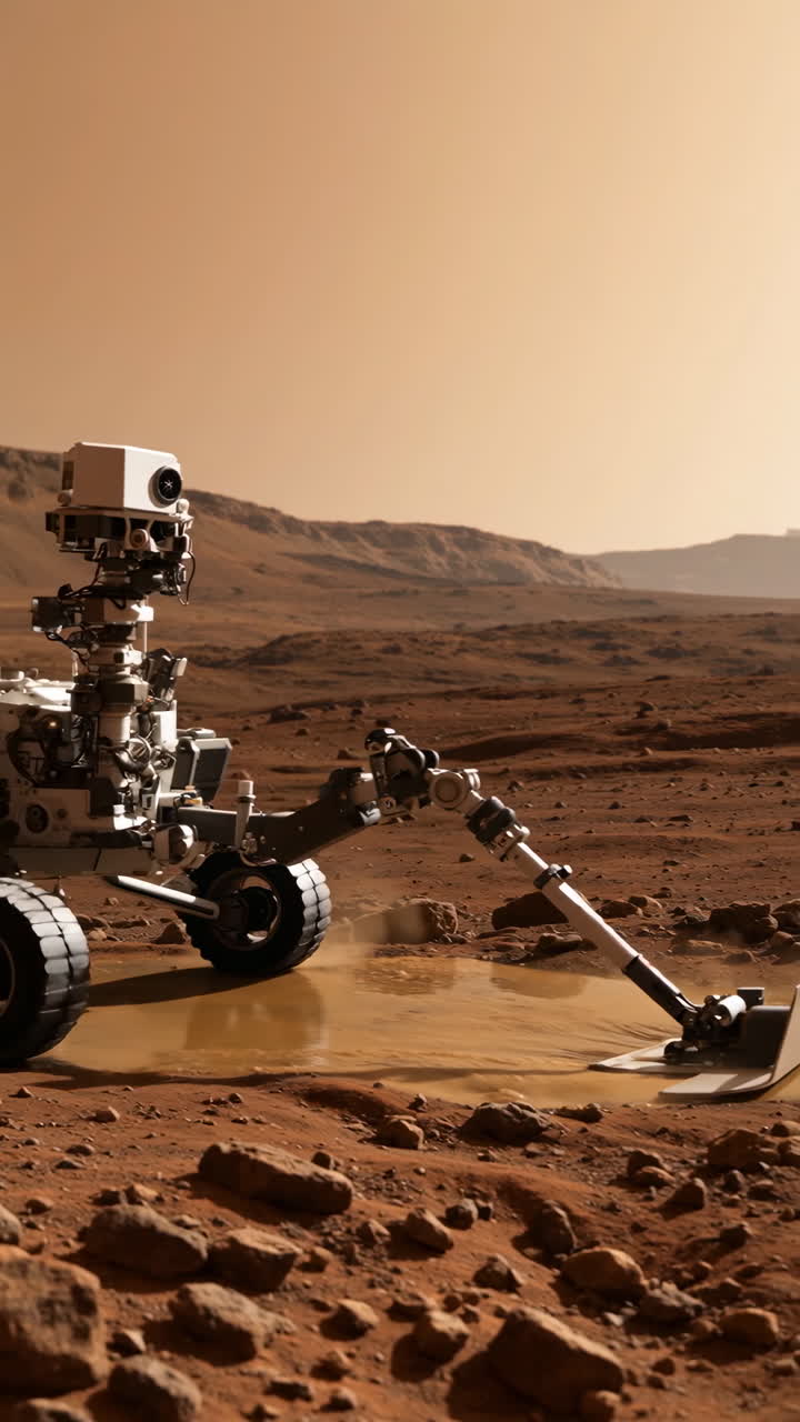 Mars-kulkija tutkimassa mutalammikkoa Marsin pinnalla