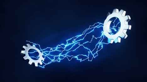 loop animation of gears with lightning effect, 3d rendering.