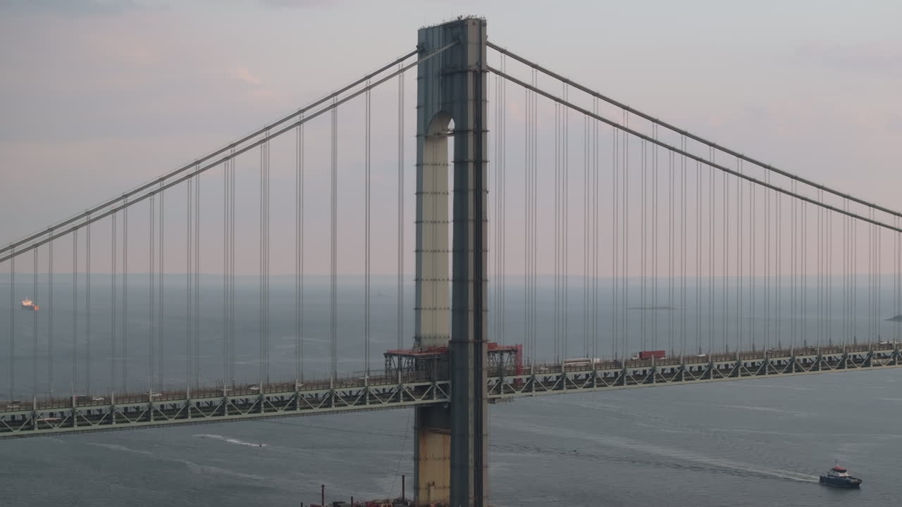 Aerial view of New York City's Verrazzano-Narrows Bridge at dusk