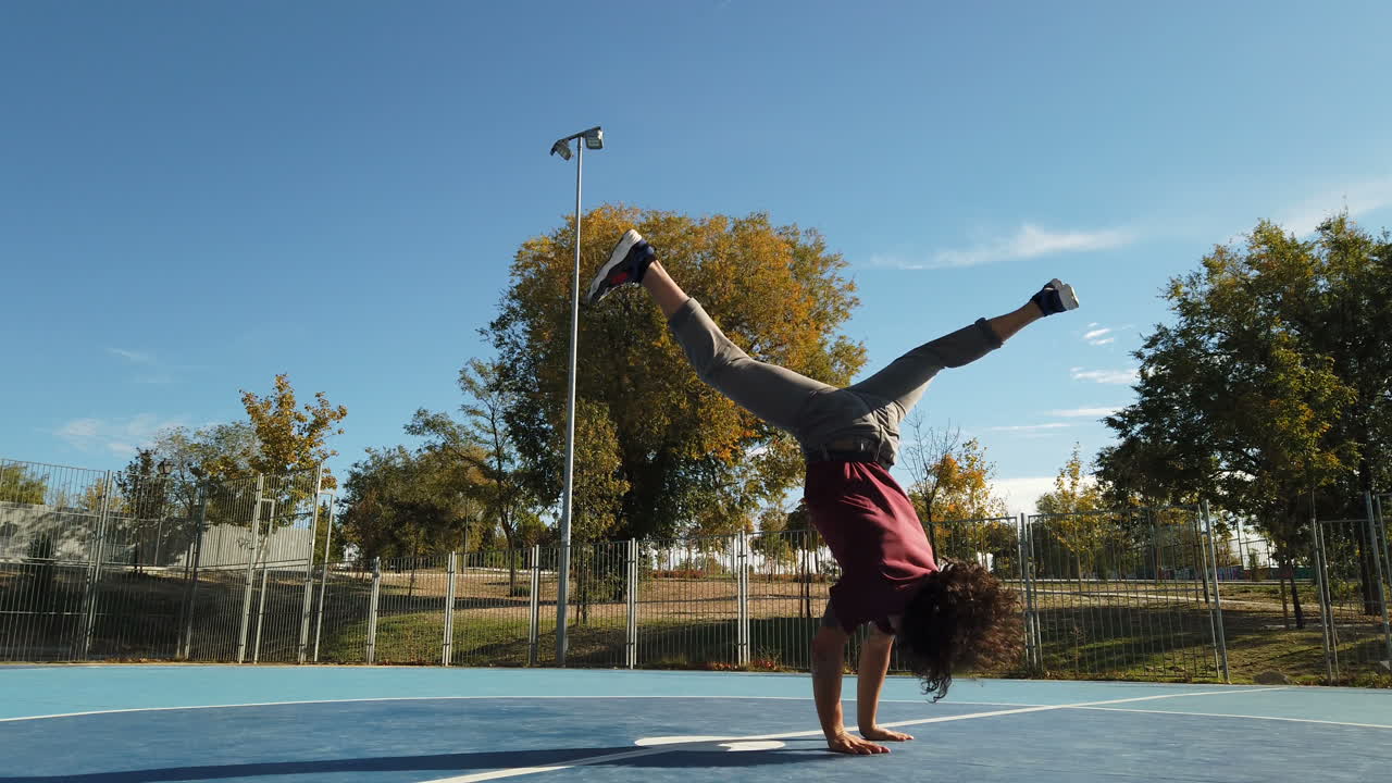 dancing man young talented street dancer breakdancing performing various freestyle dance moves fit