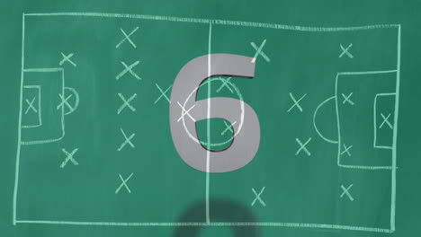 cuenta atrás contra el boceto del campo de fútbol 4k