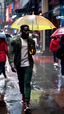 Professional weathering the rain in the city.
