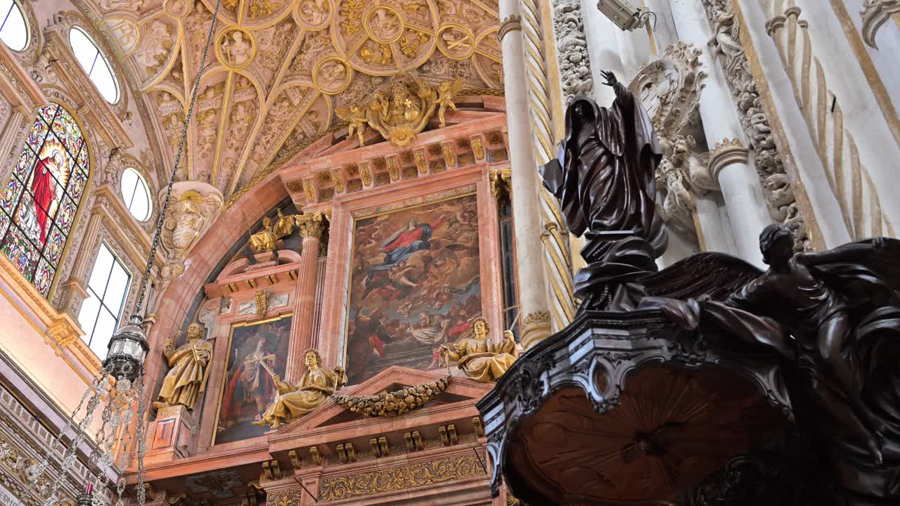 inside the Cathedral-Mosque of Córdoba (Mezquita-Catedral) showcasing its majestic architectural and artistic details.