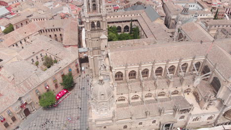 aerial view spinning around toledo cathedral, toledo, spain