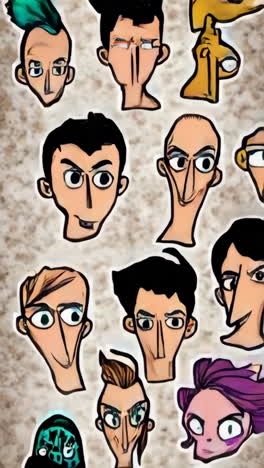 collection of stylized cartoon character portraits