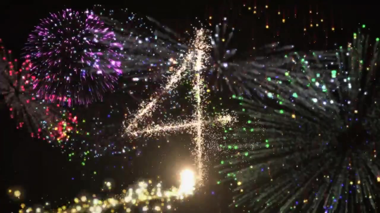 Goldene Partikelspuren wirbeln herein, zeichnen Ziffern von 10 bis 1 für eine Countdown-Feier.