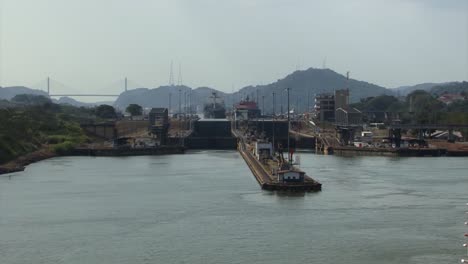 view of the miraflores locks, panama canal from the pacific ocean side