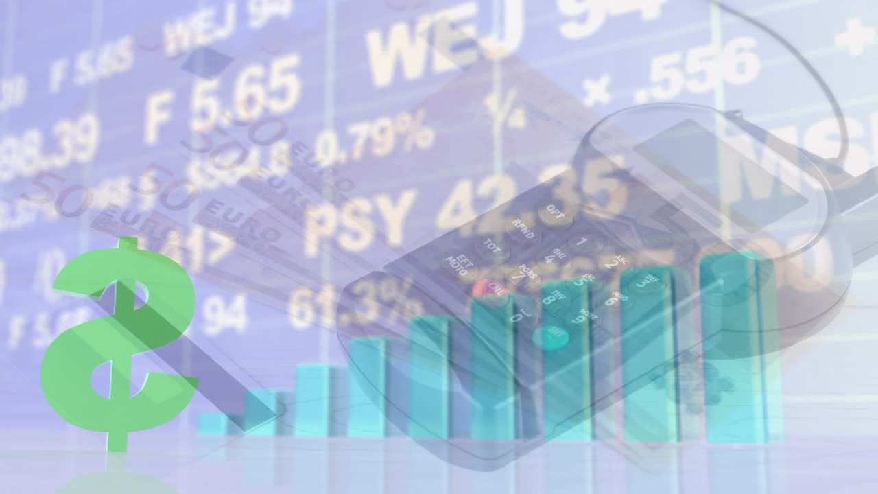 결제 터미널 및 지폐를 통해 금융 데이터 처리의 애니메이션