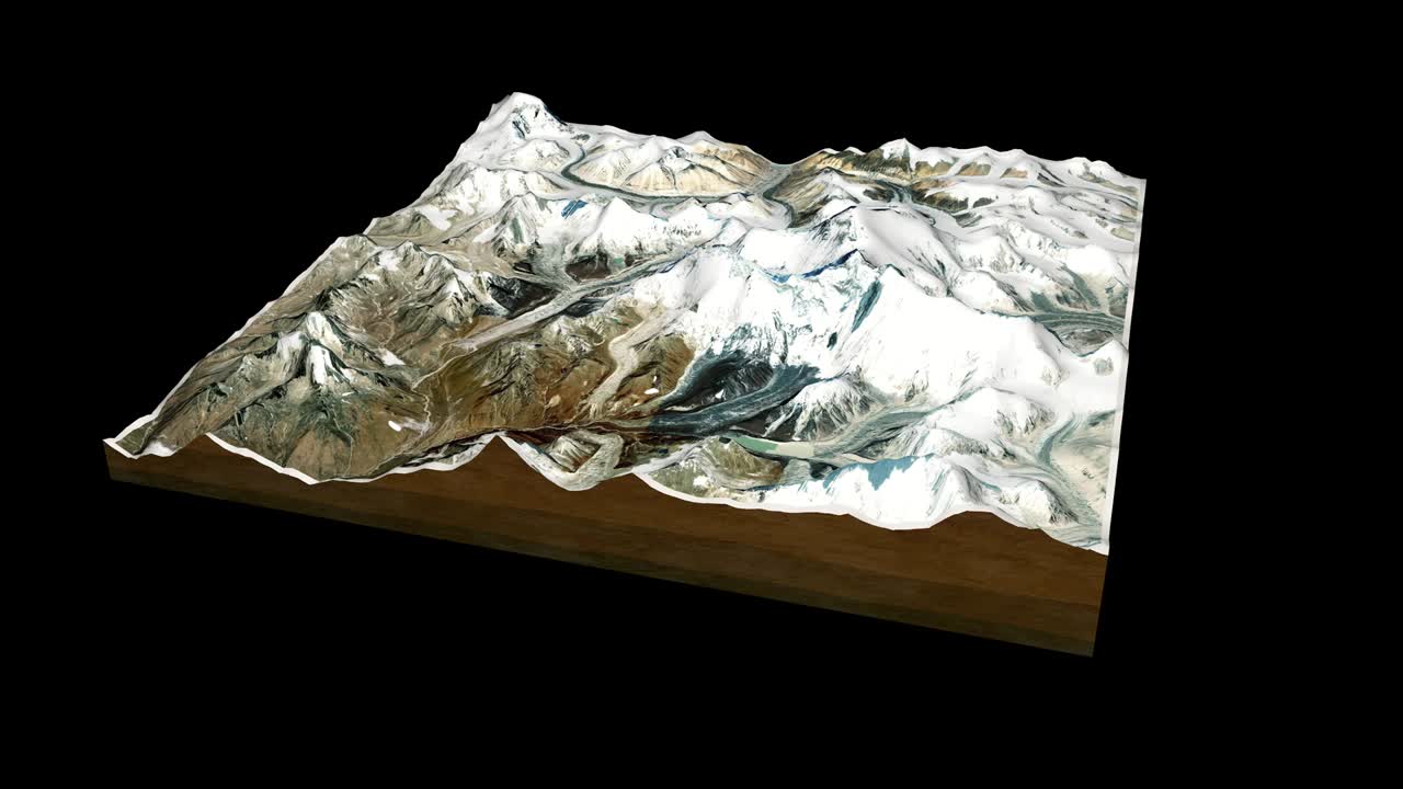 Mapa dos Himalaias, renderização 3D, animação em loop de 360 graus