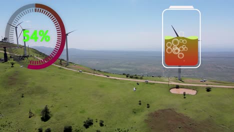 vista aérea de un potente parque de turbinas eólicas para la producción de energía