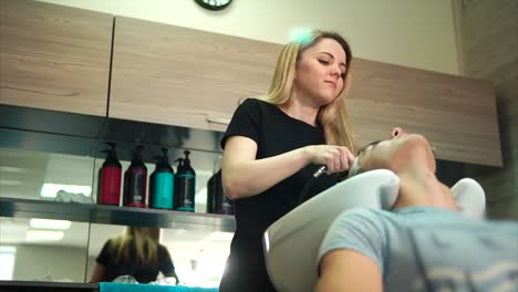 hair washing in a salon