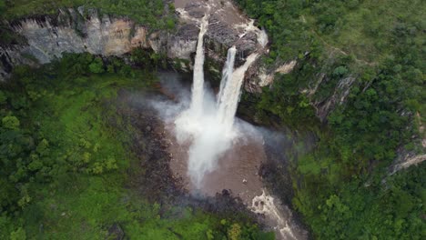 aerial view of a double waterfall in goias - brazil