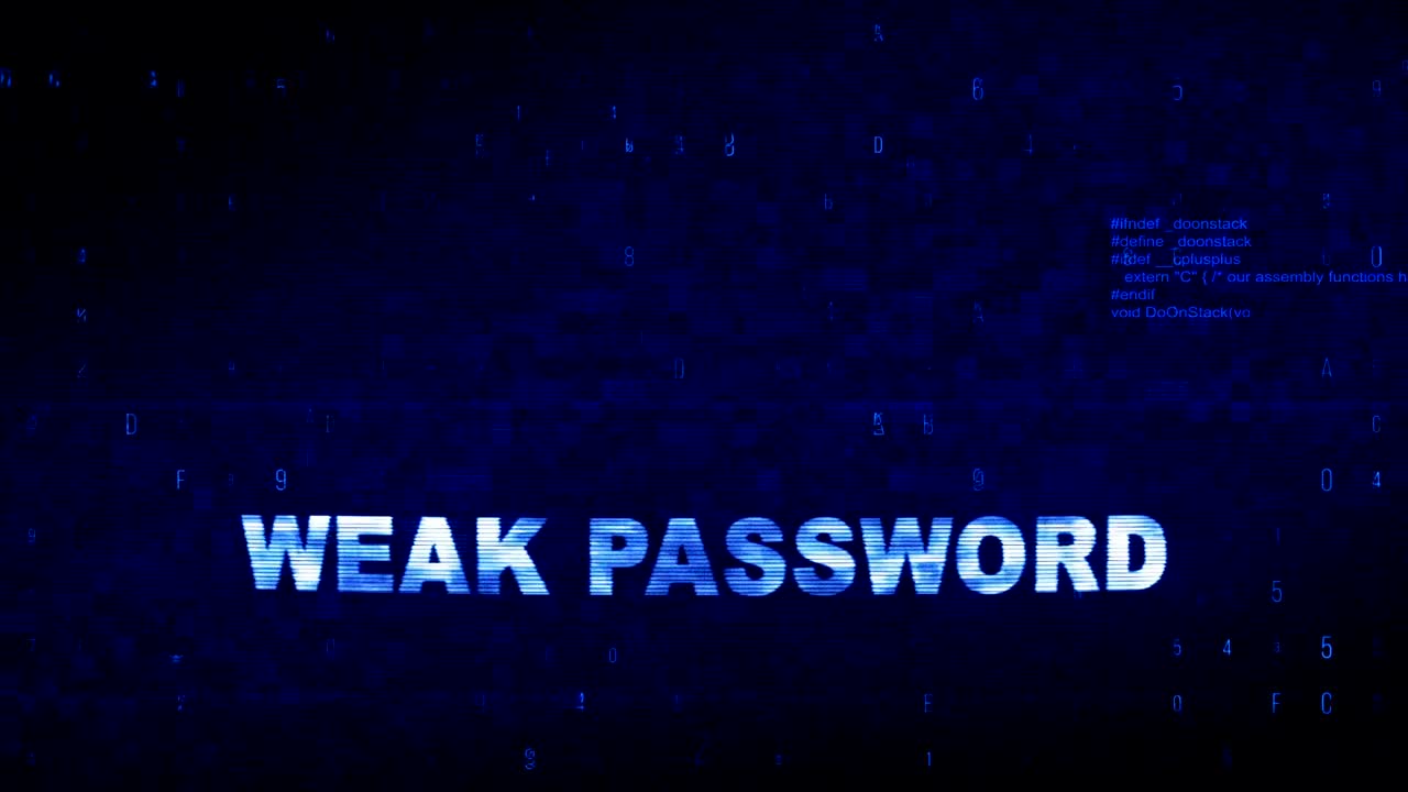 Weak Password Text Digital Noise Twitch Glitch Distortion Effect Error Loop Animation.