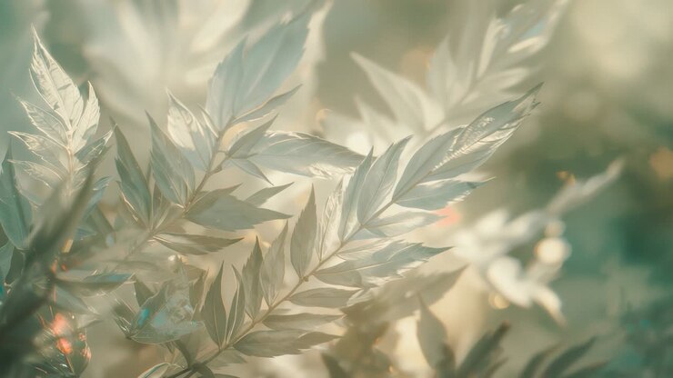 Swaying branch with compound leaves responding to gentle breeze in garden, with glowing bokeh orbs