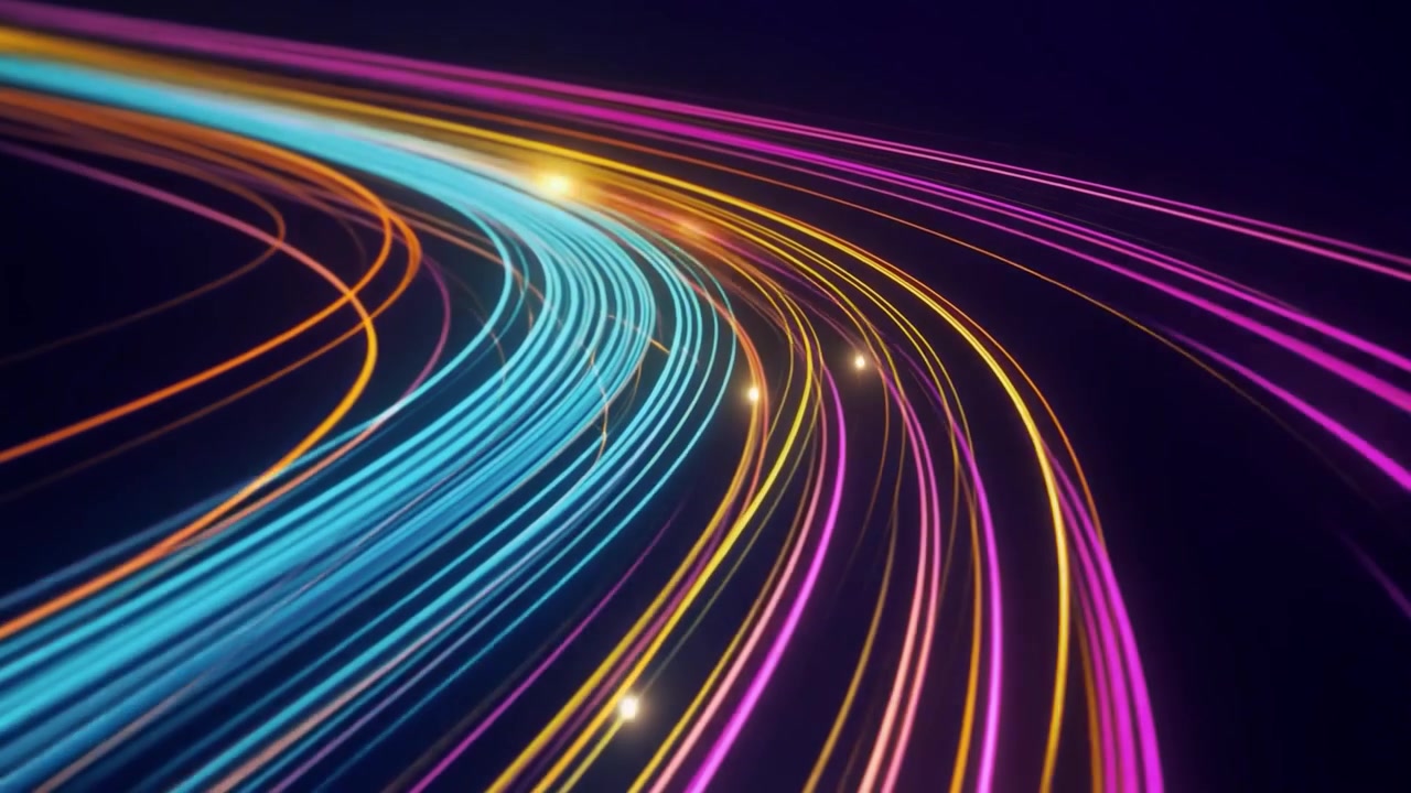 Farverige data, der strømmer gennem et futuristisk fiberoptisk netværk