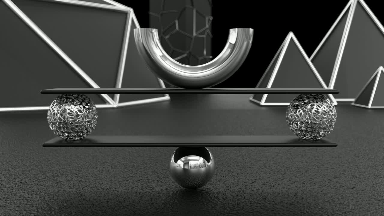 기하학적 객체에서 완벽한 균형을 이루는 3d 루프 애니메이션, 부드러운 움직임으로 화려한 디자인.