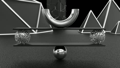 animación en bucle 3d de equilibrio perfecto de objetos geométricos. diseño de glamour con movimiento suave.