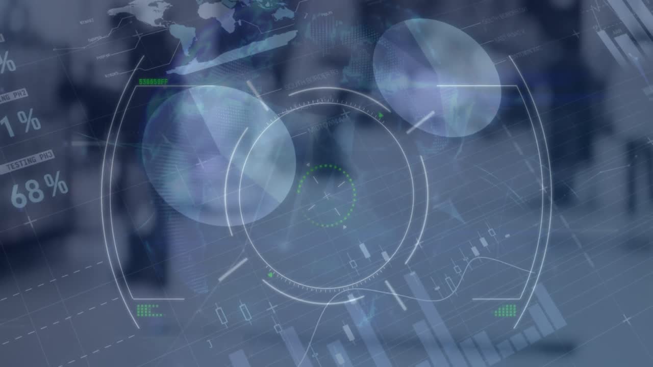animación de escaneo de alcance sobre el procesamiento de datos estadísticos contra personas en la calle.