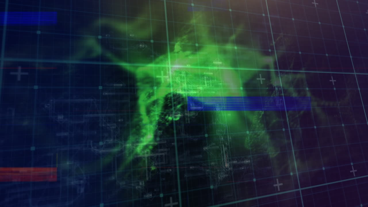 Animation of data processing and colour rectangles in green and black space