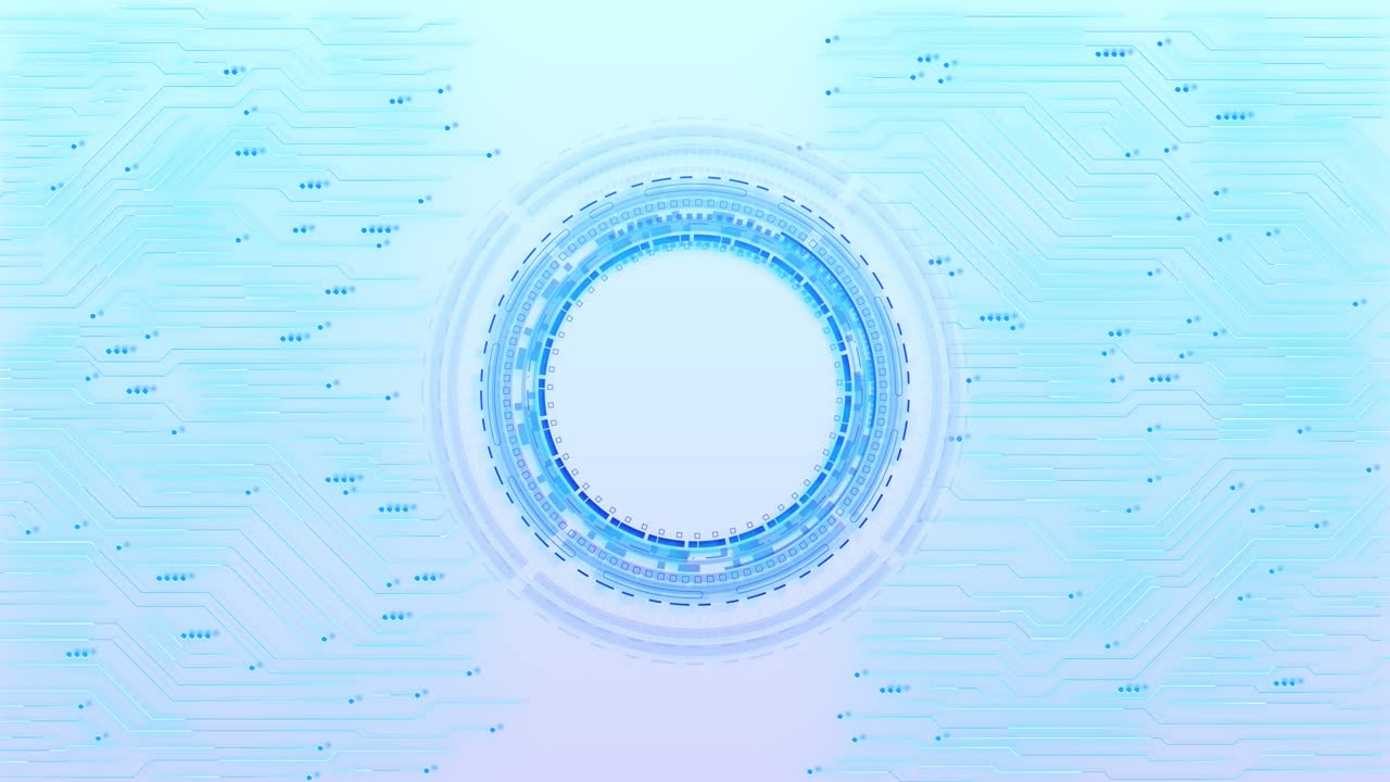 Hightech display glowing light blue hud rings complex web of circuit paths designed for futuristic