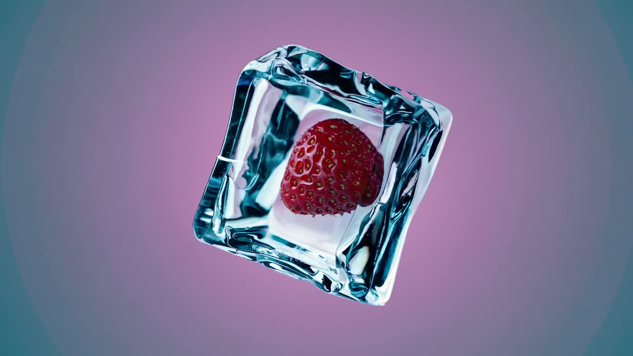 얼음 큐브 에 들어 있는 딸기