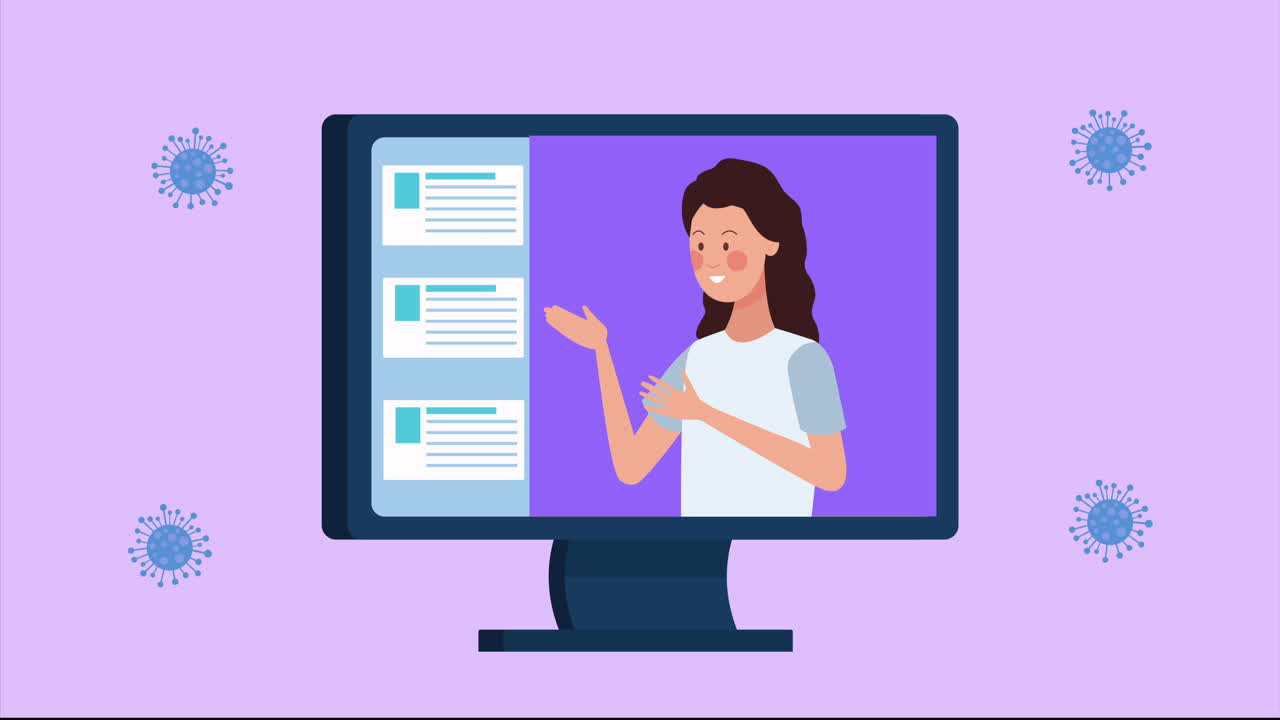 woman working in desktop connected online for covid19