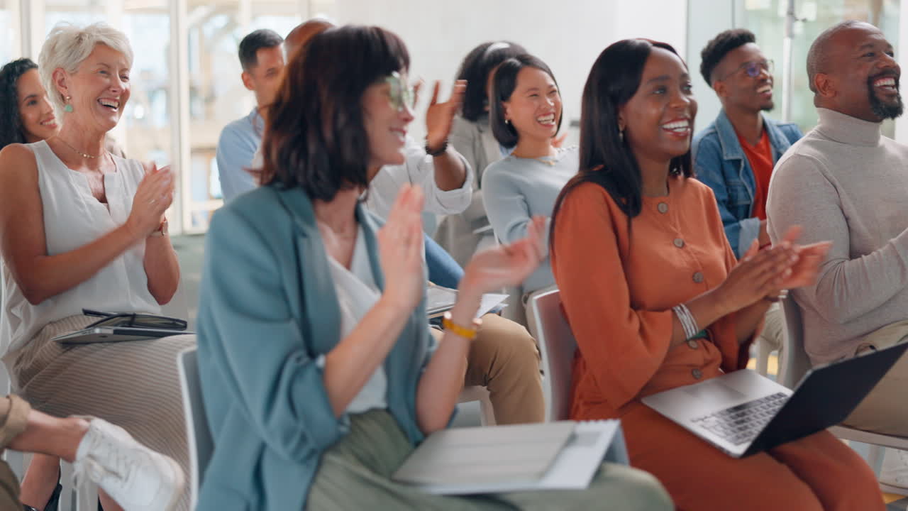 Clapping, audience and people in business meeting