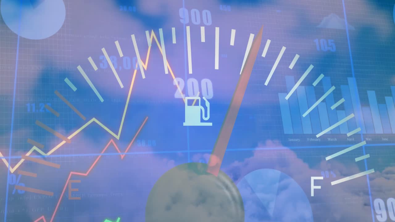 여러 그래프를 통해 스피도미터의 애니메이션과 구름이 많은 하늘에 대해 숫자를 변경합니다.