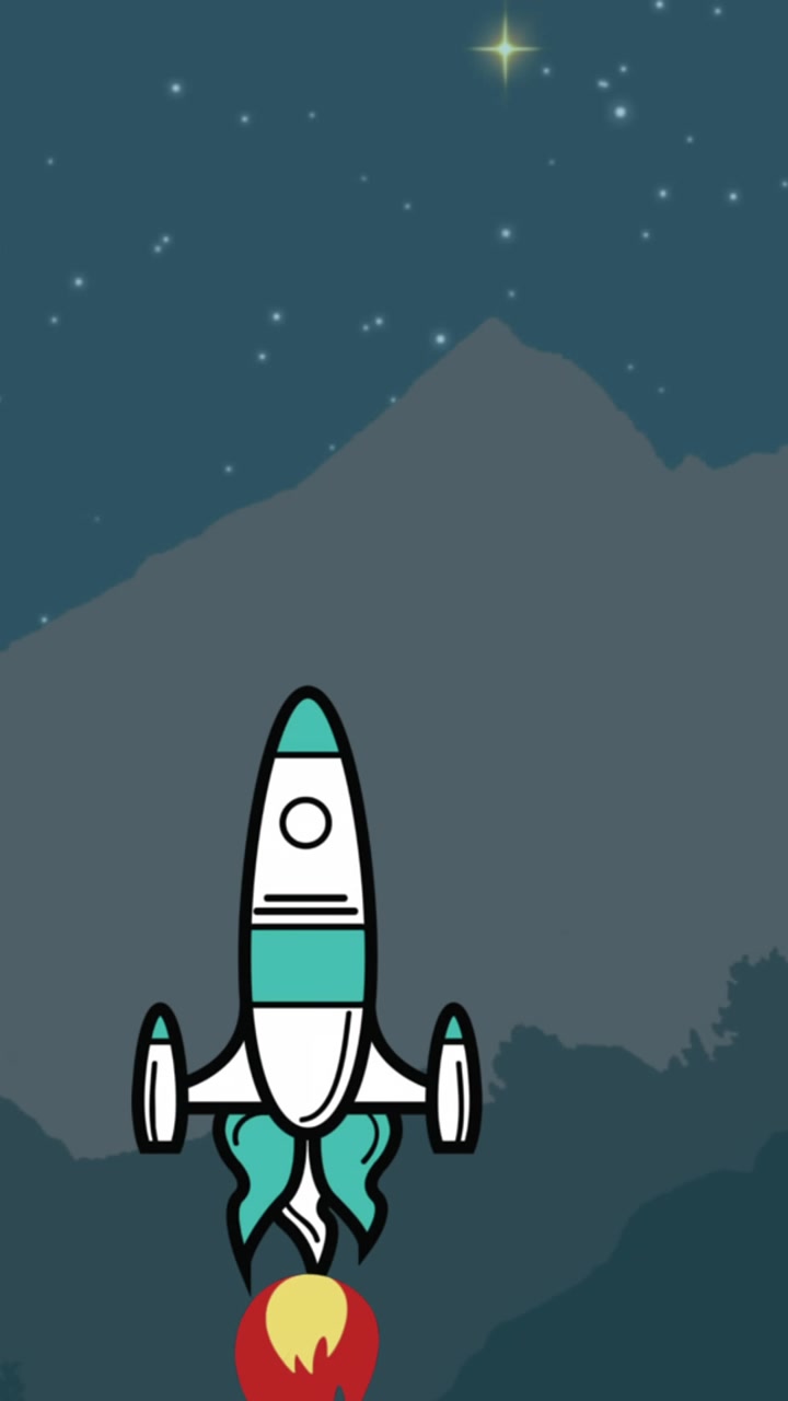 Space rocket flying against mountains and night sky in background