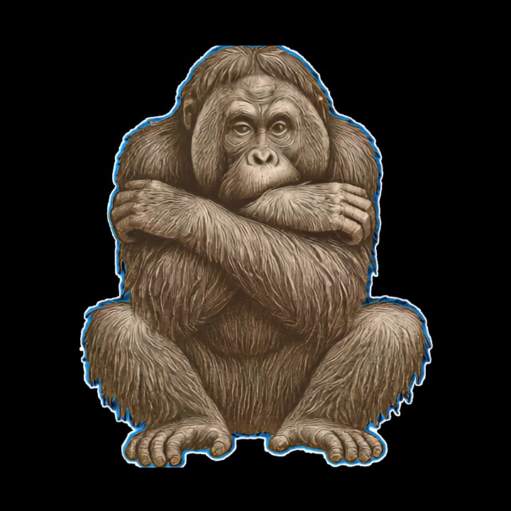 Animeret orangutang-illustration, der sidder og krydser armene