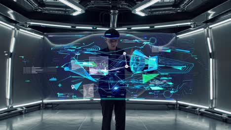 futuristic video concept with a low-angle view of a holographic interface in a sleek, high-tech