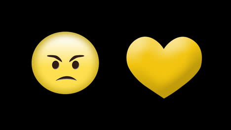 animation of angry and heart emoji emoticon icons on black background