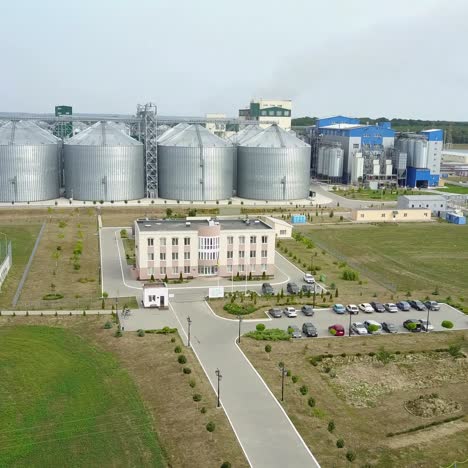 row of granaries for storing wheat and other cereal grains. aerial view