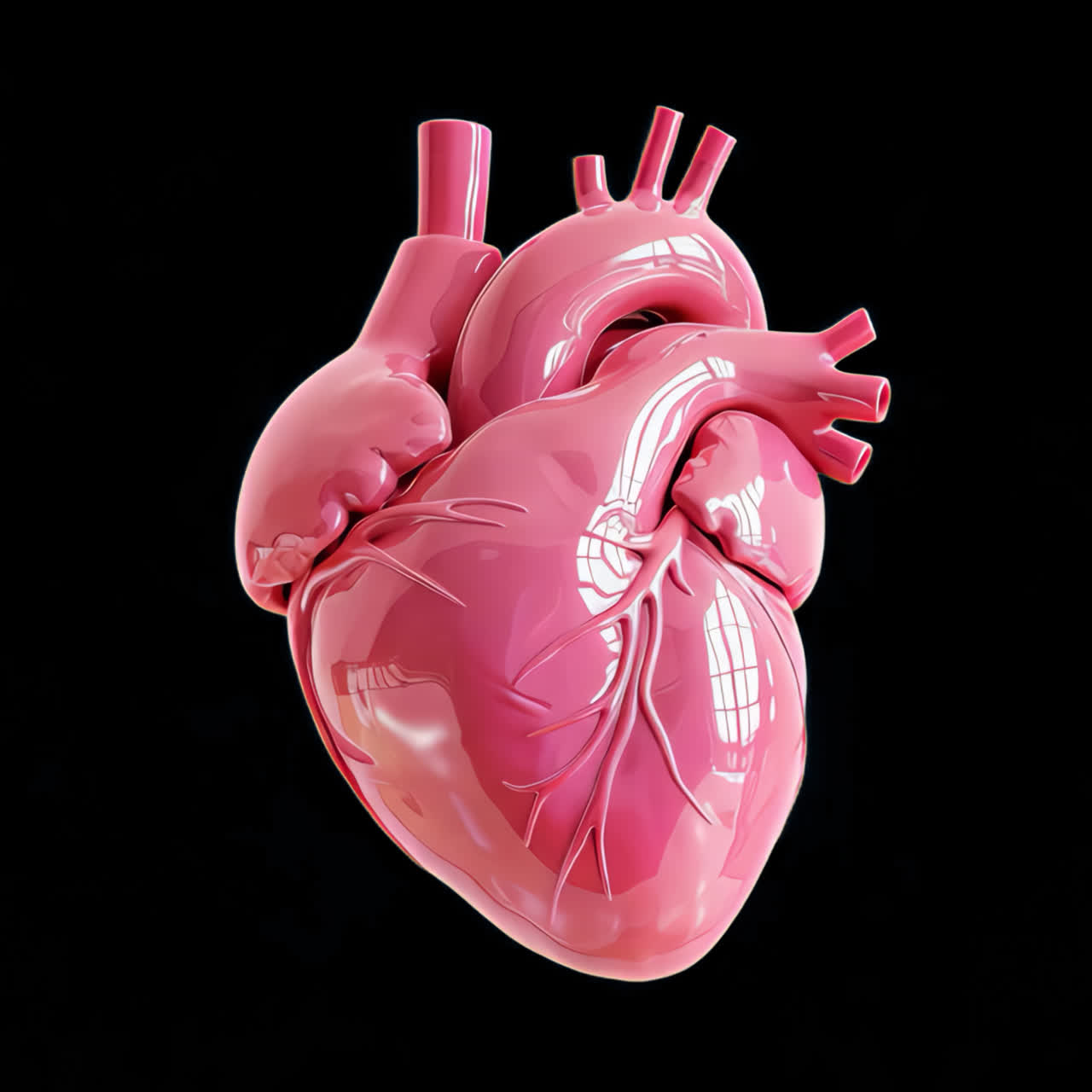 Glossy pink anatomical heart animation isolated asset, transparent 4K video, alpha channel, ProRes