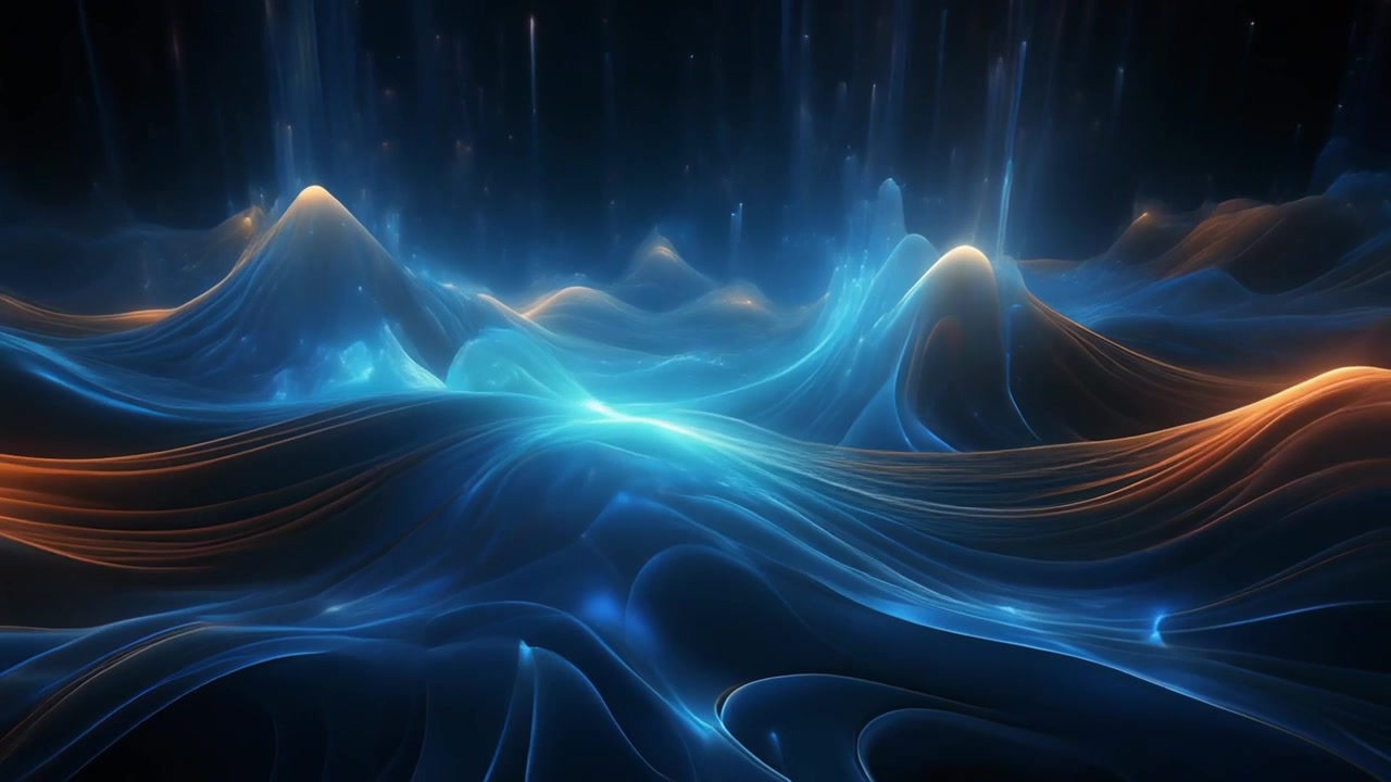Sfondo animato con onde fluide astratte luminose blu e arancioni