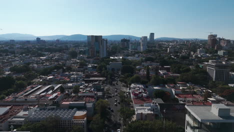 drone view of the vallarta avenue, east to west in guadalajara, jalisco, mexico
