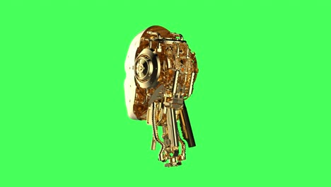 golden robot isolated on green screen