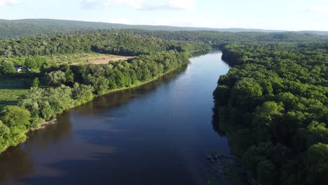 aerial view overlooking river and trees