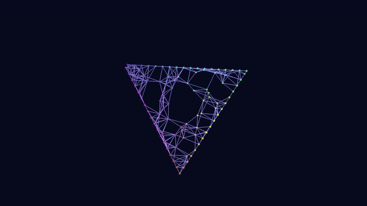 Vibrant and intricate triangle of colors and shapes on dark background