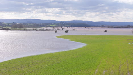 lots of farmland inundated after heavy downpours caused flooding via river tone