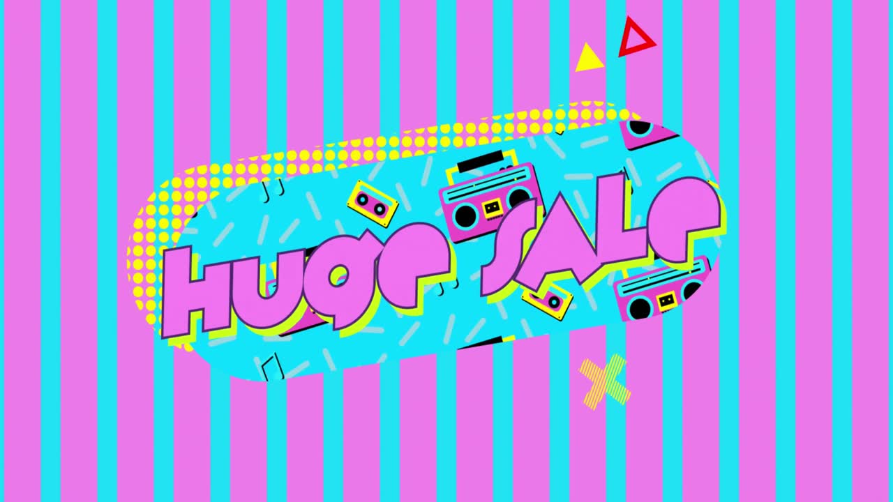 분홍색과 투르코이즈색 줄무 ⁇  배경에 거대한 판매 그래픽