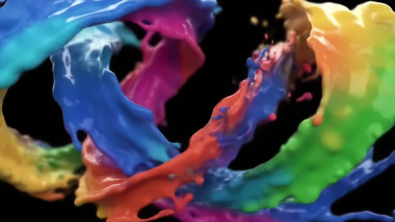 Dynamic Splashes of Colorful Liquid Paints Creating an Eye-Catching Visual Display Against a Dark Background