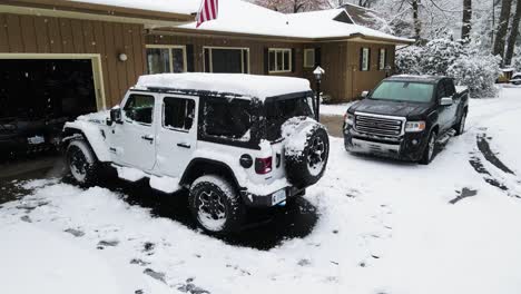 circling around a vehicle as the owner sweeps snow off of it