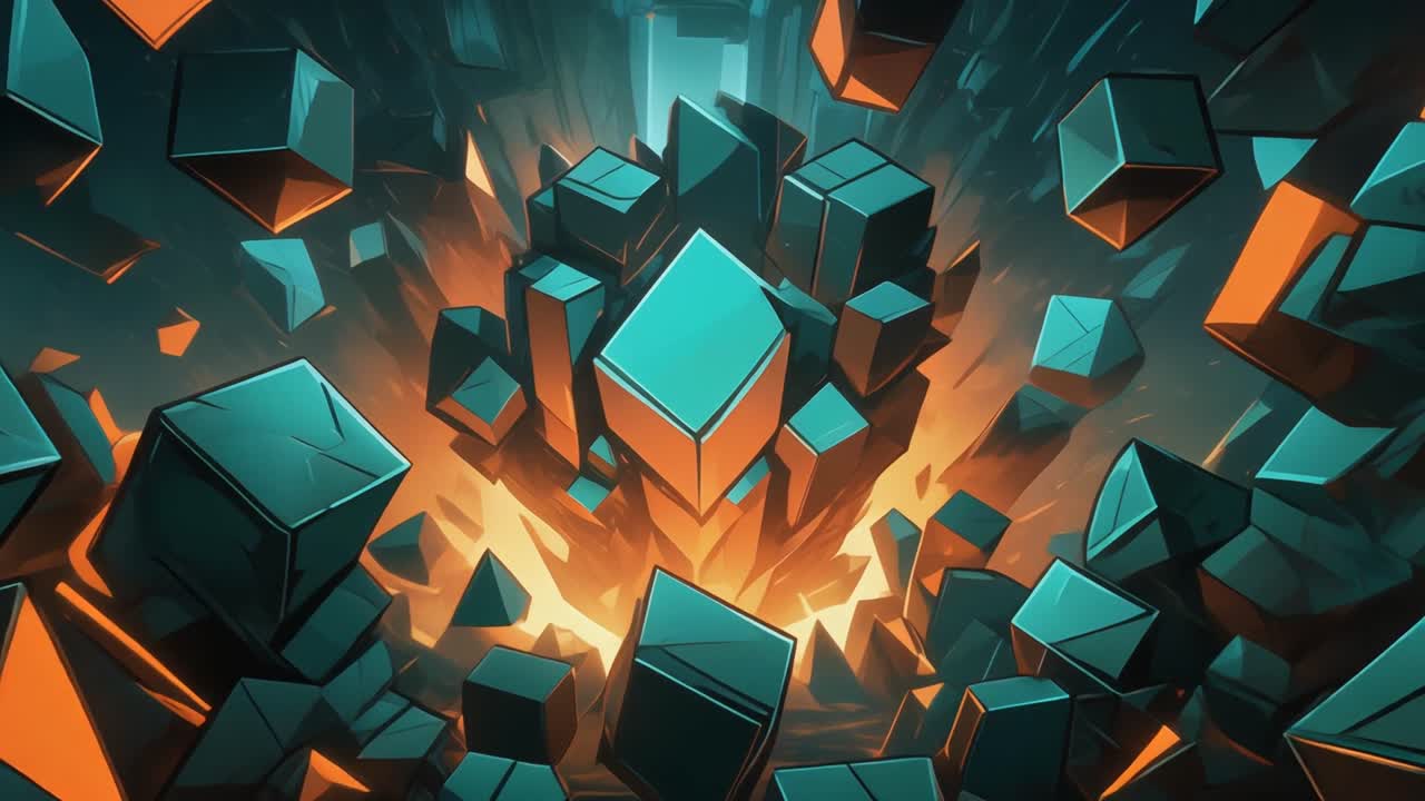 Dynamic Abstract Geometric Cubes with Glowing Energy Core
