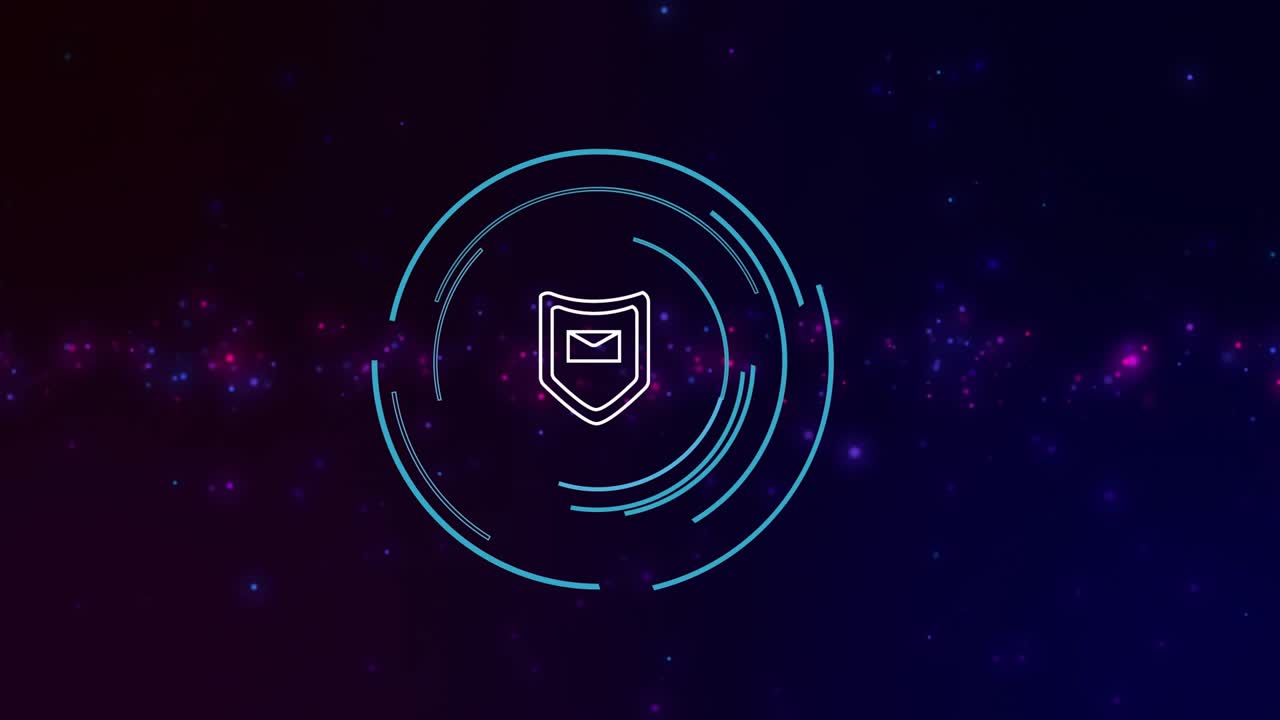 Particle opening, arcs drawing ring, envelope shield fading in, rings rotating pulsing for scanning