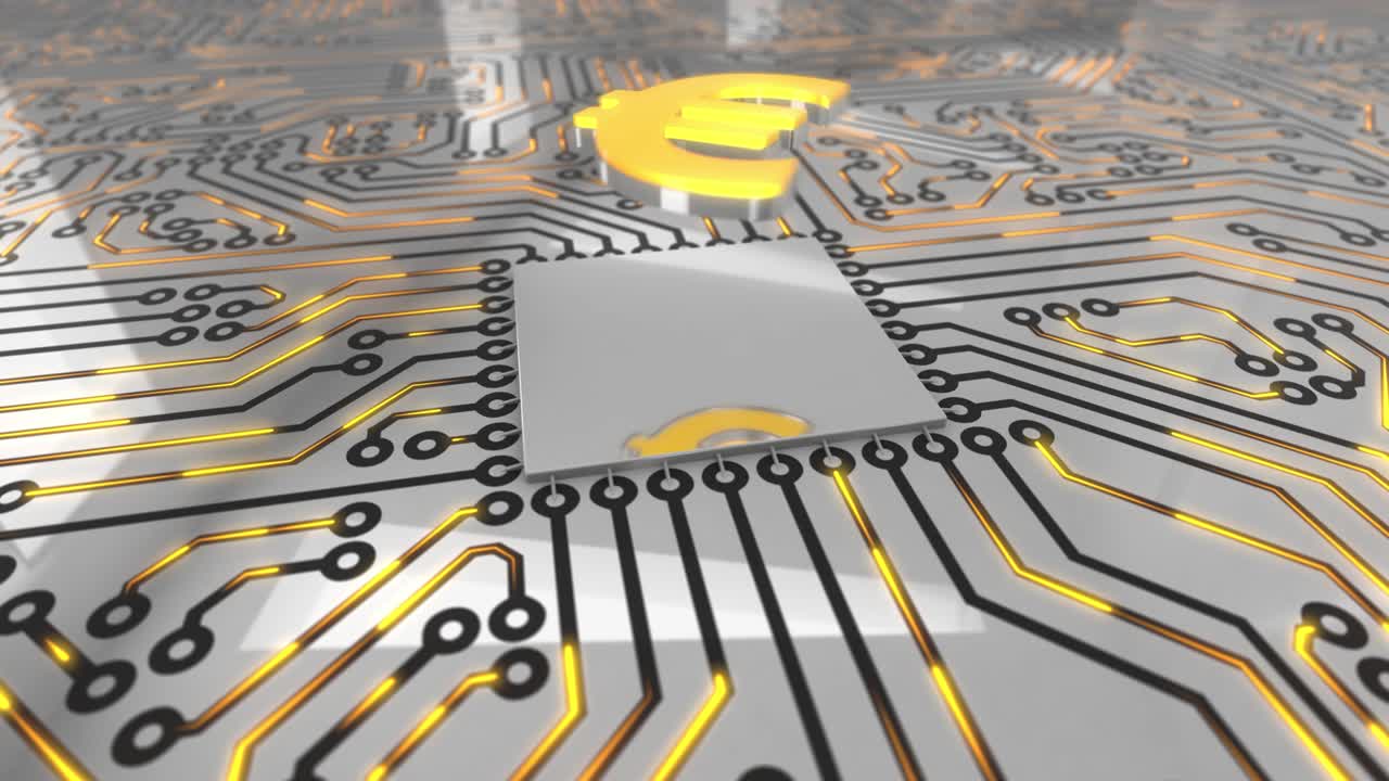 el concepto de la placa de circuitos giratorios de computadora de color naranja brillante es el euro loop 4k.