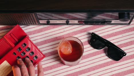 vintage retro objects on striped tablecloth
