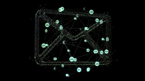 Animation-Der-Datenverarbeitung-Und-Des-Globus-Mit-Symbolen-Auf-Dunklem-Hintergrund